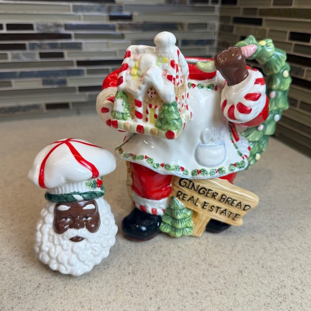 Black Chef Santa Ceramic Teapot 30oz Gingerbread Real Estate Christmas Novelty